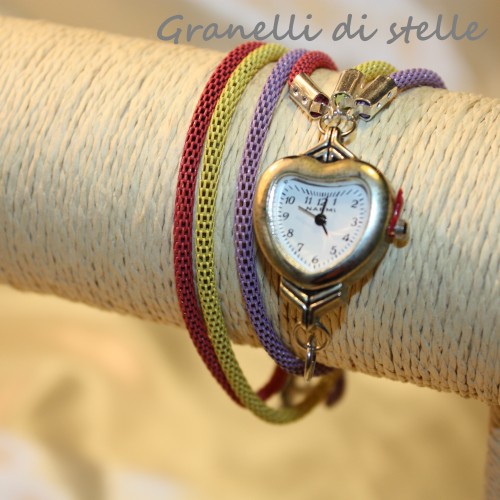 Orologio Bracciale artigianale. GRANELLI DI STELLE. CREAZIONI VENDITA NEGOZIO, BIJOUX ARTIGIANALI: ANELLI, BRACCIALI, COLLANE, ORECCHINI, CIONDOLI, SEGNALIBRI, ACCESSORI CERIMONIA, PARURE