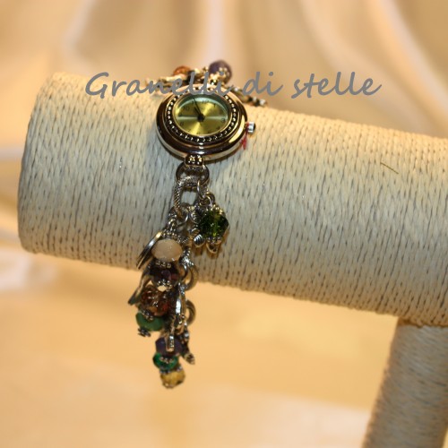 Orologio Bracciale artigianale. GRANELLI DI STELLE. CREAZIONI VENDITA NEGOZIO, BIJOUX ARTIGIANALI: ANELLI, BRACCIALI, COLLANE, ORECCHINI, CIONDOLI, SEGNALIBRI, ACCESSORI CERIMONIA, PARURE