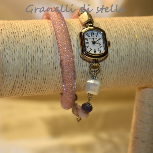 Orologio Bracciale artigianale. GRANELLI DI STELLE. CREAZIONI VENDITA NEGOZIO, BIJOUX ARTIGIANALI: ANELLI, BRACCIALI, COLLANE, ORECCHINI, CIONDOLI, SEGNALIBRI, ACCESSORI CERIMONIA, PARURE