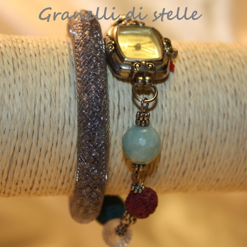 Orologio Bracciale artigianale. GRANELLI DI STELLE. CREAZIONI VENDITA NEGOZIO, BIJOUX ARTIGIANALI: ANELLI, BRACCIALI, COLLANE, ORECCHINI, CIONDOLI, SEGNALIBRI, ACCESSORI CERIMONIA, PARURE