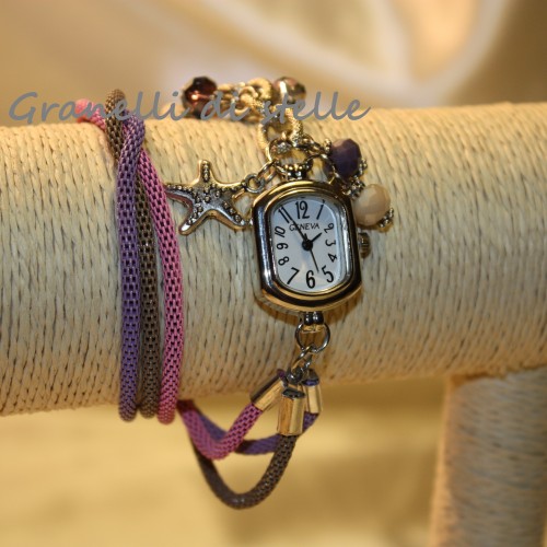 Orologio Bracciale artigianale. GRANELLI DI STELLE. CREAZIONI VENDITA NEGOZIO, BIJOUX ARTIGIANALI: ANELLI, BRACCIALI, COLLANE, ORECCHINI, CIONDOLI, SEGNALIBRI, ACCESSORI CERIMONIA, PARURE