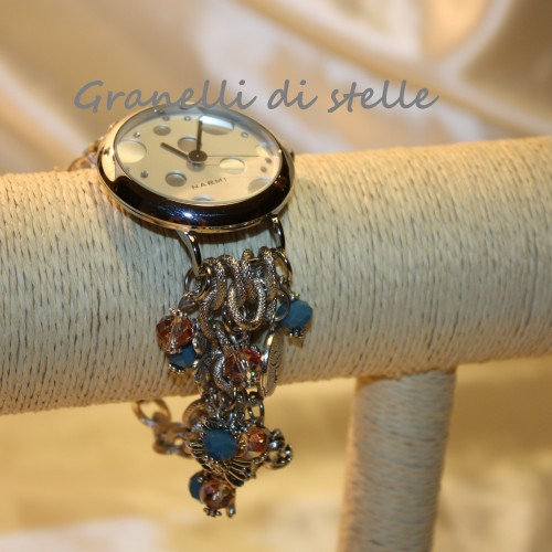 Orologio Bracciale artigianale. GRANELLI DI STELLE. CREAZIONI VENDITA NEGOZIO, BIJOUX ARTIGIANALI: ANELLI, BRACCIALI, COLLANE, ORECCHINI, CIONDOLI, SEGNALIBRI, ACCESSORI CERIMONIA, PARURE