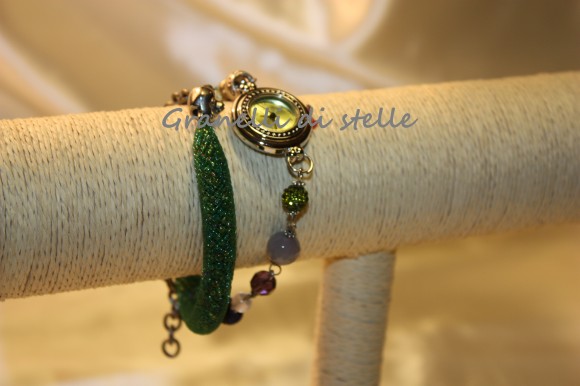 Orologio Bracciale artigianale. GRANELLI DI STELLE. CREAZIONI VENDITA NEGOZIO, BIJOUX ARTIGIANALI: ANELLI, BRACCIALI, COLLANE, ORECCHINI, CIONDOLI, SEGNALIBRI, ACCESSORI CERIMONIA, PARURE